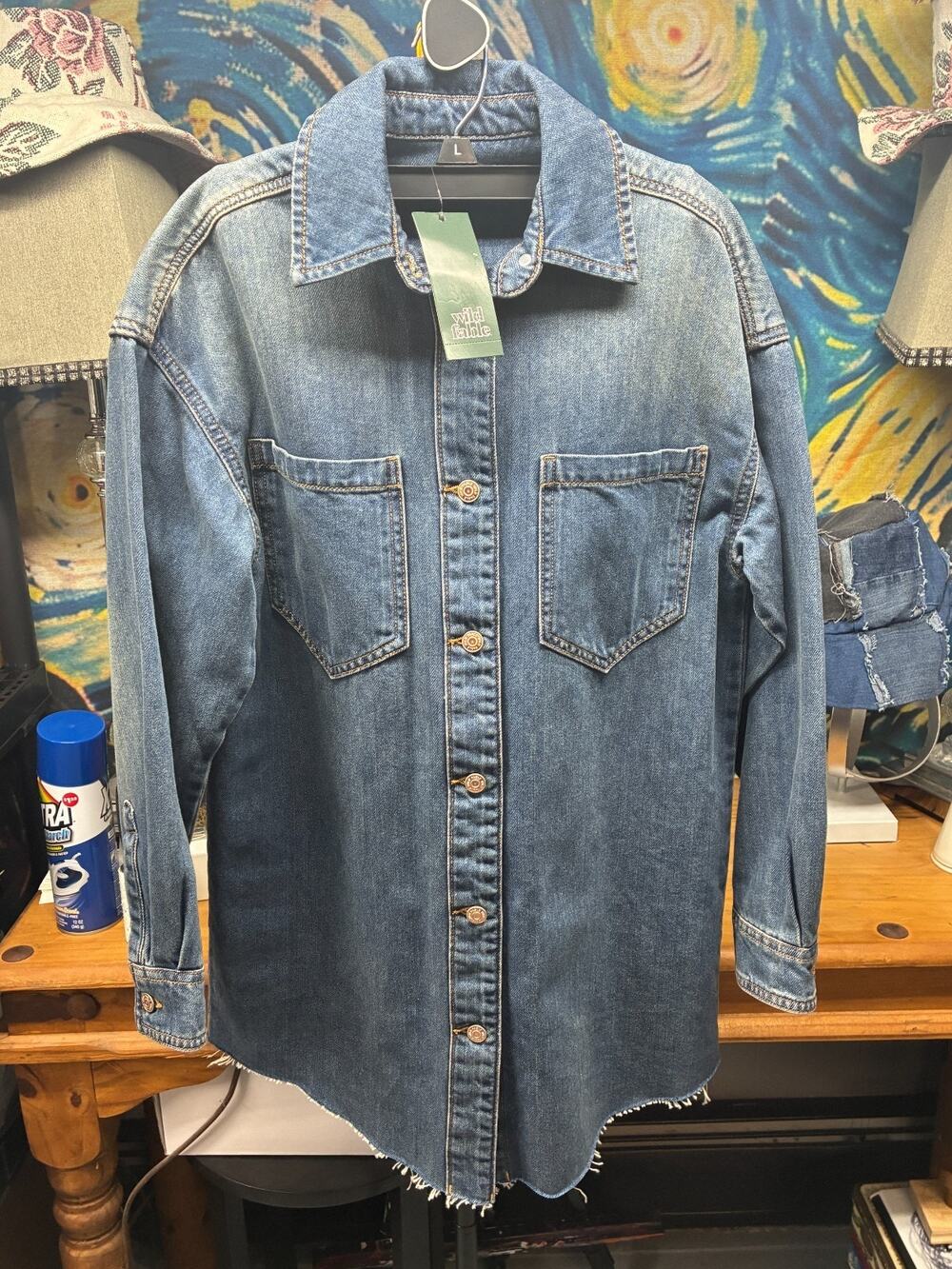 Wild Fable Women’s XXS Oversized Denim Shirt Jacket Dress Raw Hem Blue NWT